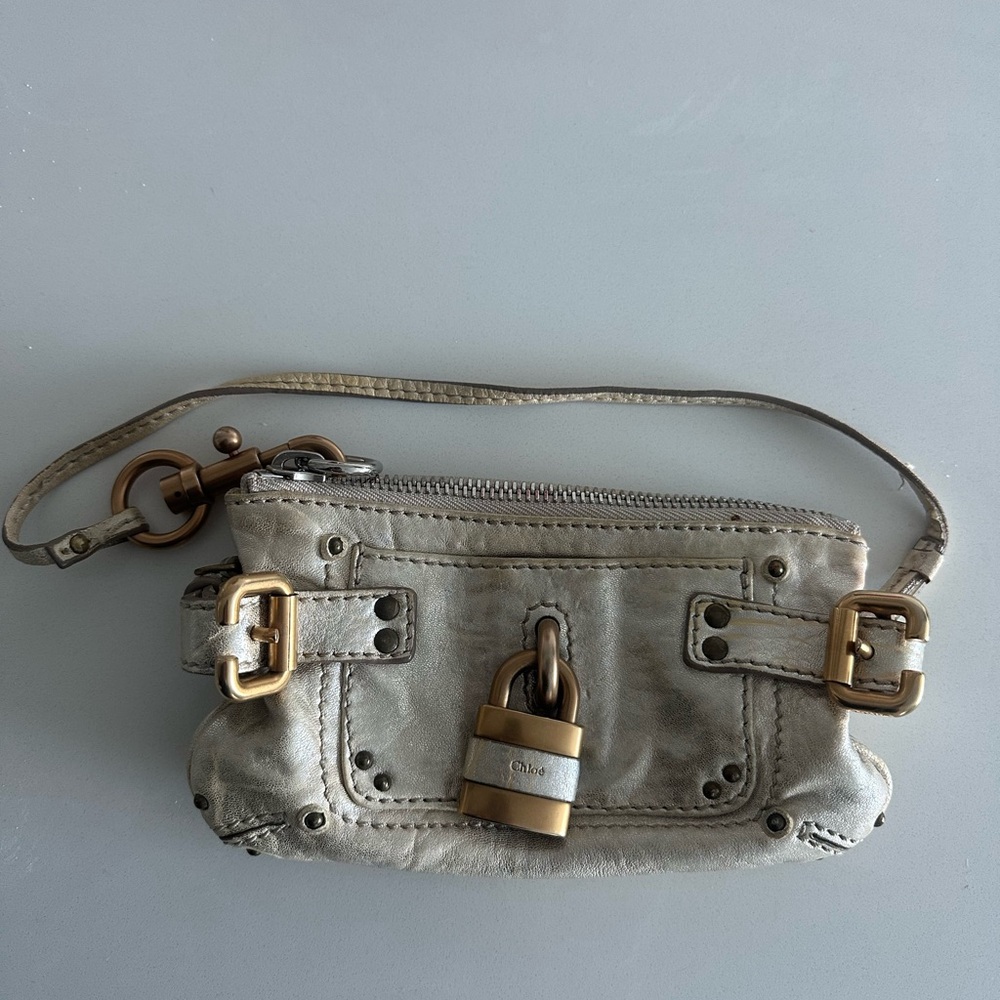 Authentic CHLOÉ metallic leather paddington pochette purse
